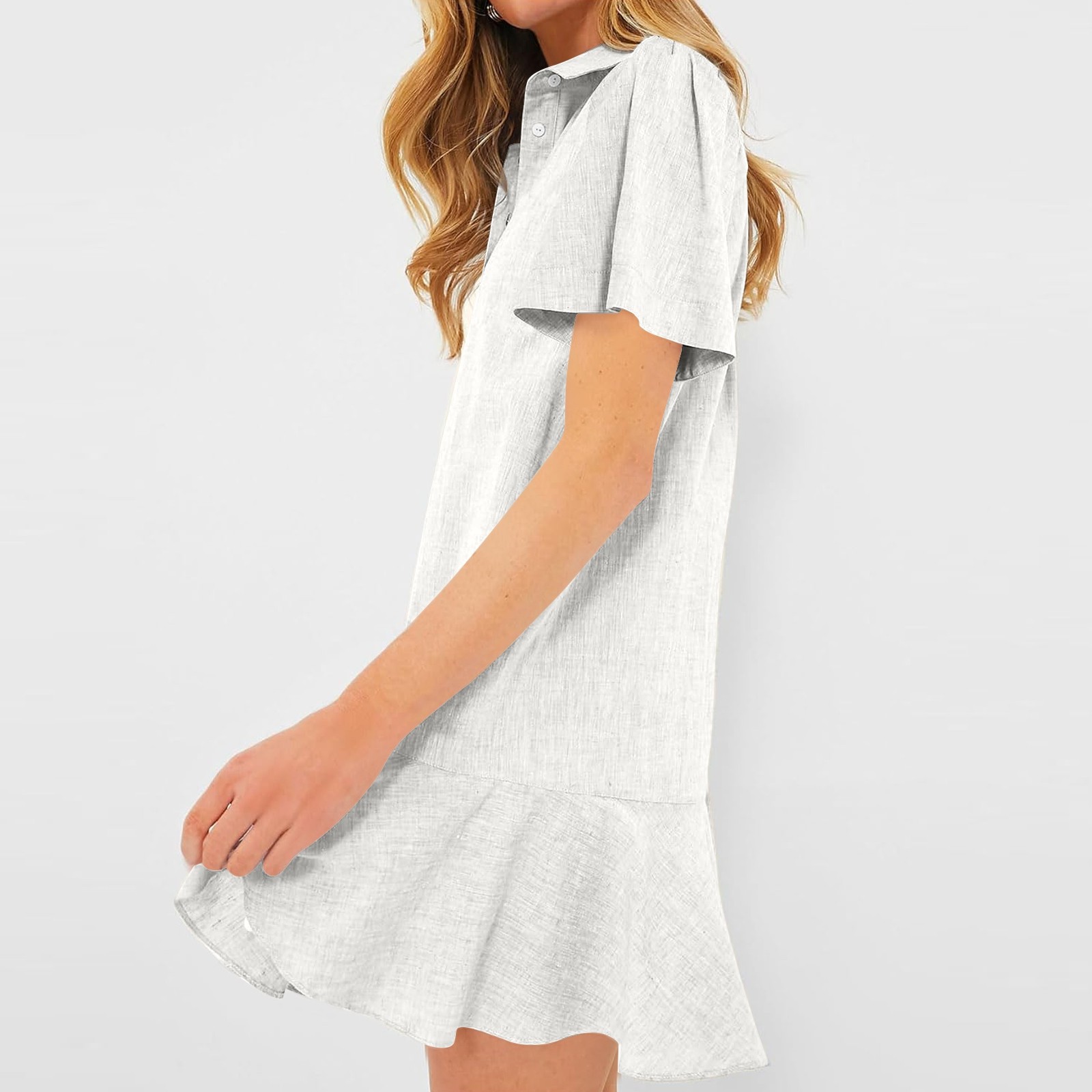 thumbnail image 4 of Vestido de manga corta con volantes en el dobladillo para mujer - Midi informal de verano, estilo vintage - Versátil (S-XXL), 4 of 8